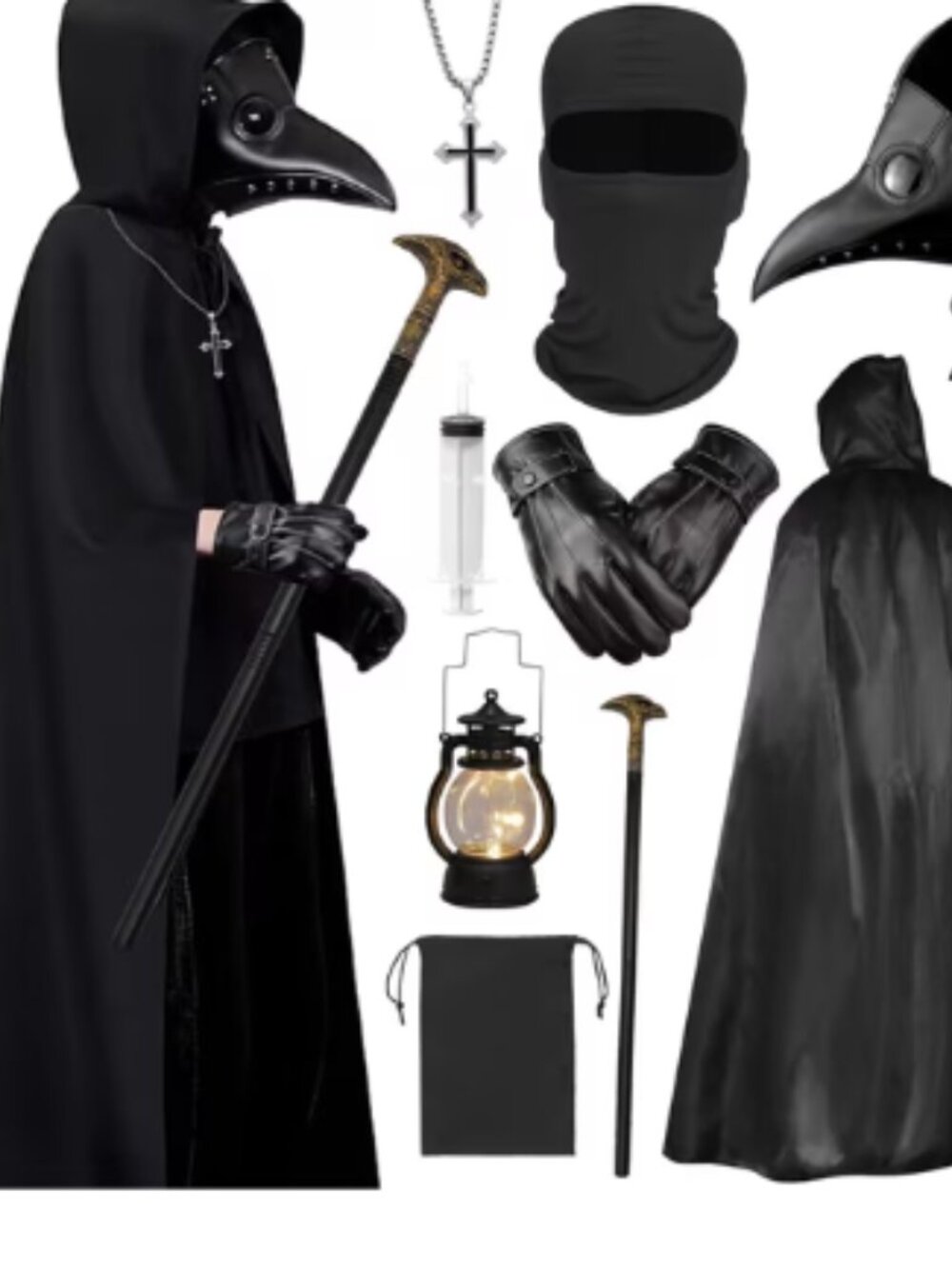 NWT Complete 9-Piece Plague Doctor Costume Set – Unisex Adult Halloween